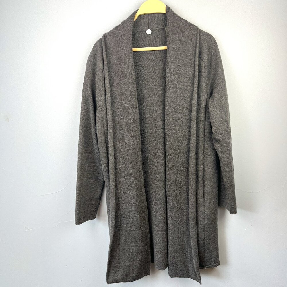Margaret O'Leary Gray Wool Longline Open‎ Front Cardigan Sweater Size M